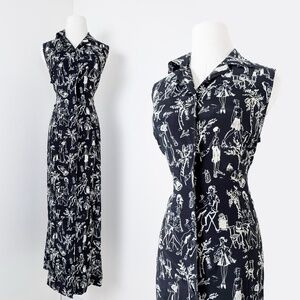 Ellen Margaret Moody 90's Button Down Dress Maxi Midi Sleeveless Collar